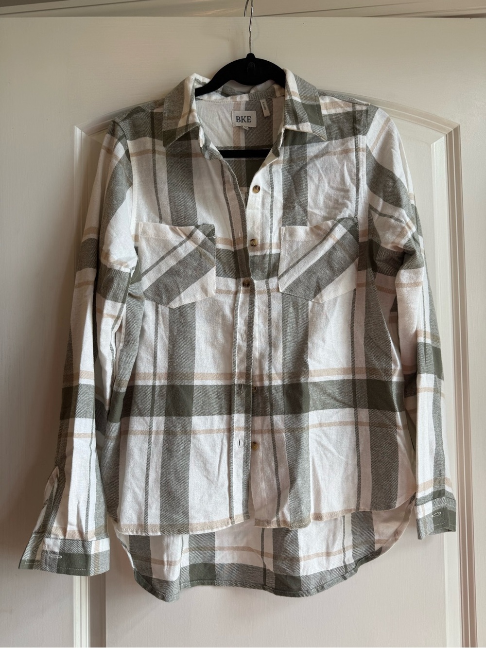 BKE Olive& White Plaid Button-Down Shirt